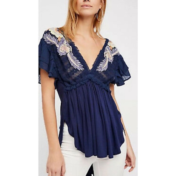 Free People Embroidered Top Anthropologie Blouse - Picture 2 of 9